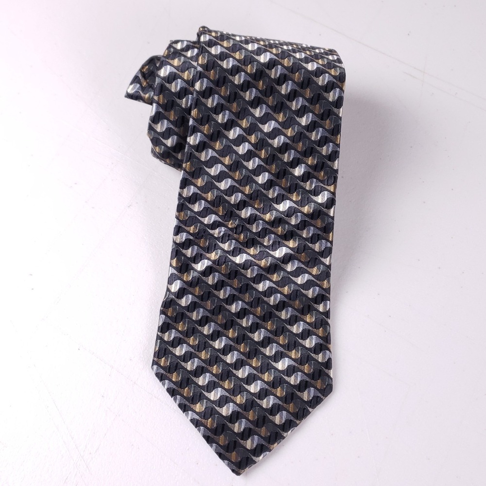 Stafford Silk Geometric Necktie Black Gray Gold Classic Men's Tie Formal Busines